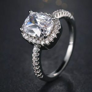 Silver CZ Princess Cut Stone Ring